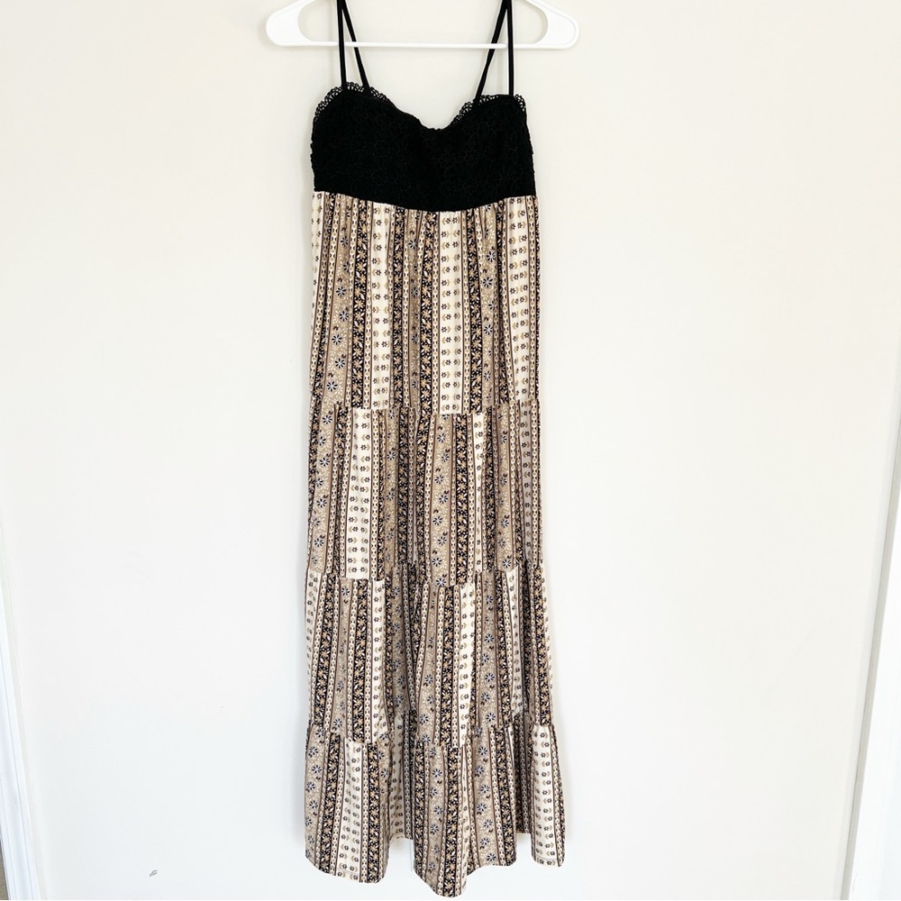 Black and Cream Floral Patterned Paisley Maxi Dress Small Boho Cottagecore